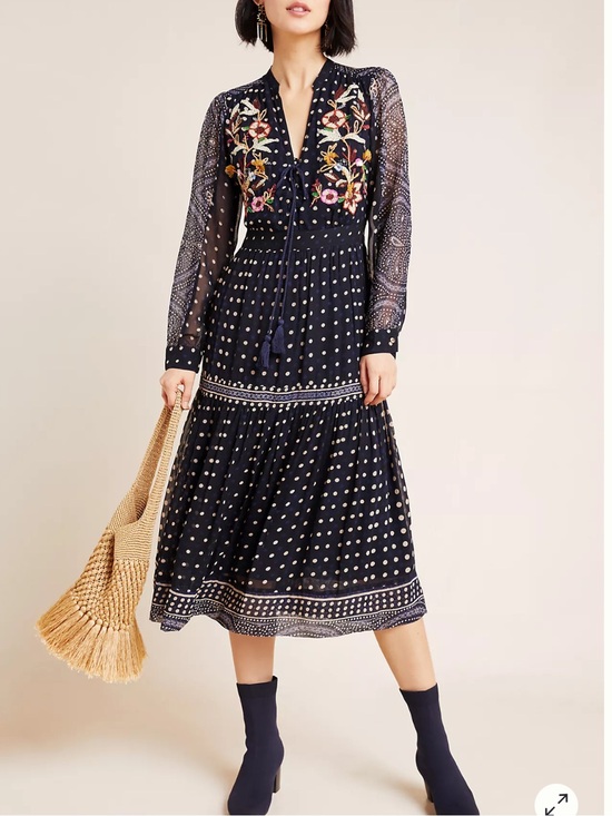 Anthropologie Dresses & Skirts - Anthropologie Maeve Cassidy Navy Maxi Dress with Multicolor Floral Embroidery